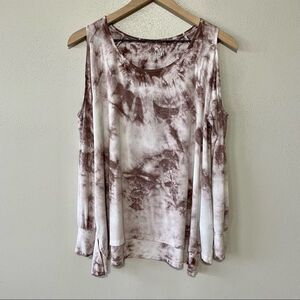 American Eagle Brown and White Tie-Dye Soft & Sexy Cold Shoulder Top